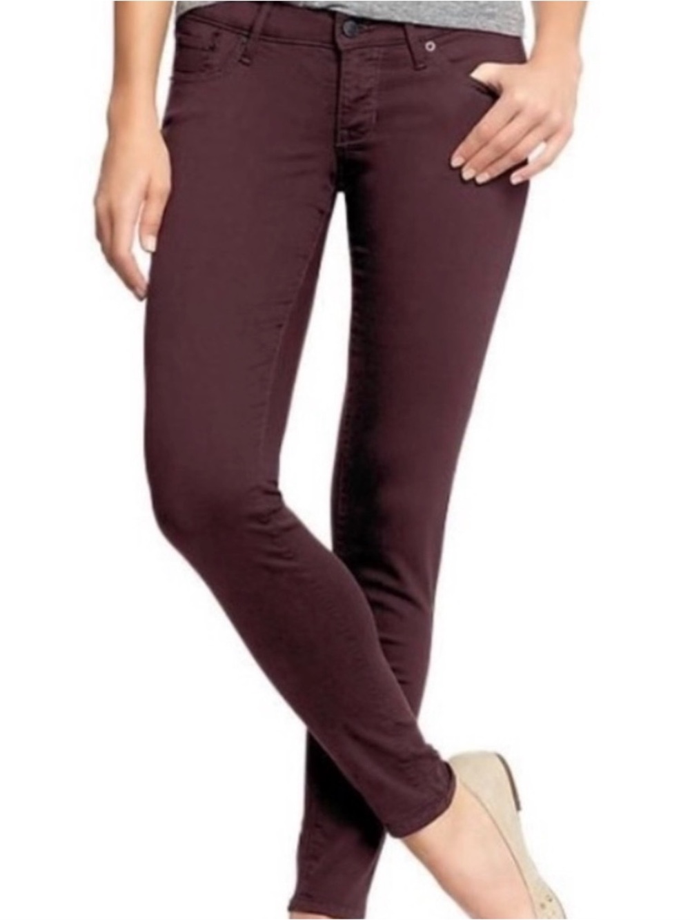 NWT Old Navy Rockstar Super Skinny Mid-Rise Jeans in Dark Burgundy Purple Wine
